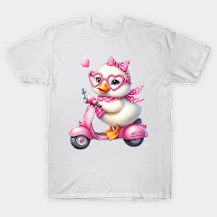 Valentine Duck In Pink Scooter T-Shirt